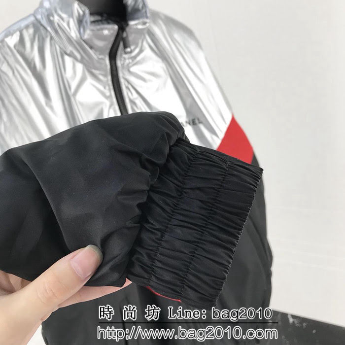 CHANEL香奈兒 18ss秋冬新款 復古撞色拼接 銀紅黑三色拼接棉服 情侶款 ydi1348